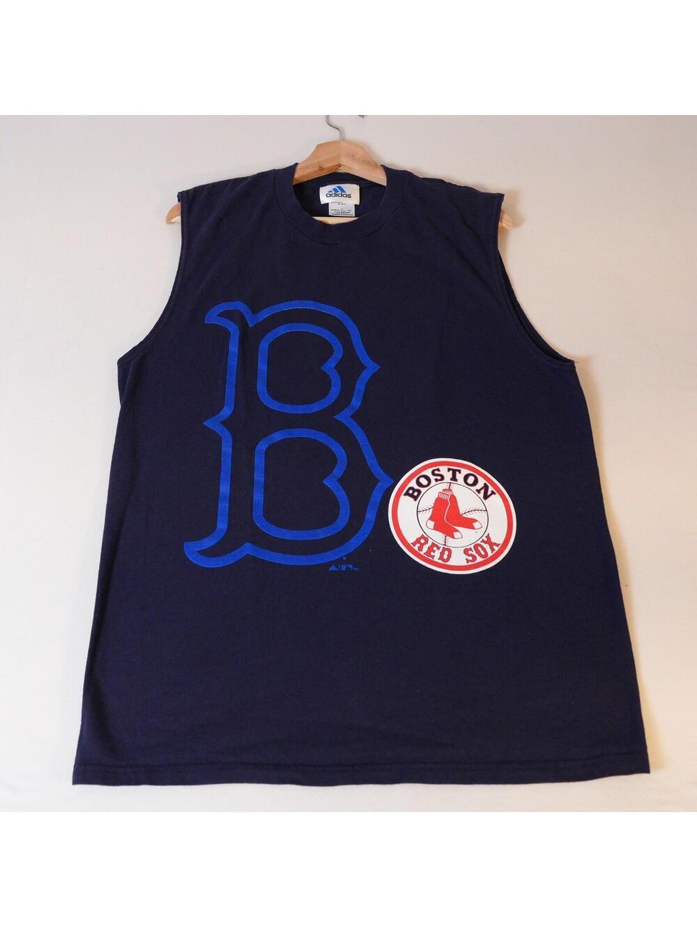 VTG adidas Boston Red Sox Sleeveless Tank Top Mens L MLB Graphic Navy USA Made